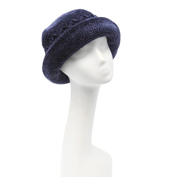 Vintage SCALA Chenille Bucket Hat Navy Blue Plush 90s Y2K  Summer Handcrafted - Picture 1 of 7